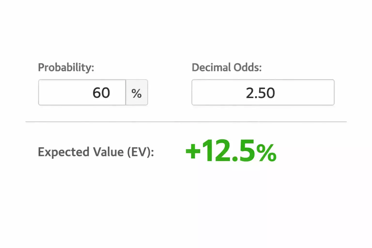 Calculadora mostrando cálculo de valor esperado con probabilidad y cuota
