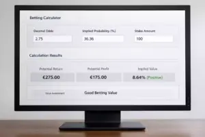 Interfaz de calculadora de apuestas en pantalla de ordenador mostrando cálculos de cuotas