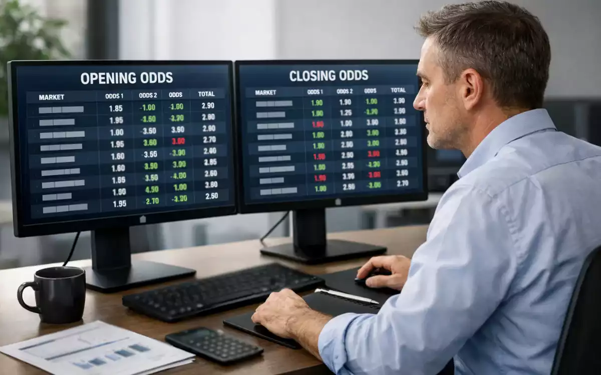Analista comparando cuotas de apertura y cierre en pantalla de ordenador