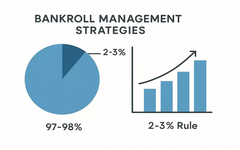 Diagrama circular mostrando estrategias de gestión de bankroll con la regla del 2-3%