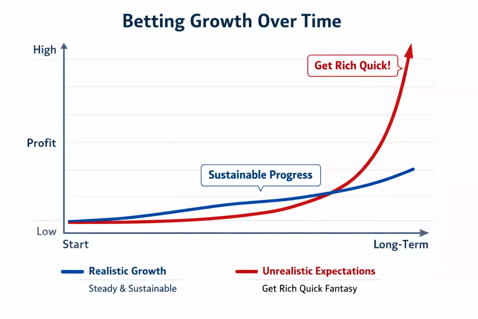 Gráfico mostrando crecimiento realista versus expectativas infladas en apuestas