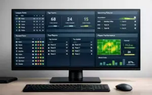 Dashboard de estadísticas de fútbol mostrando datos de equipos y jugadores