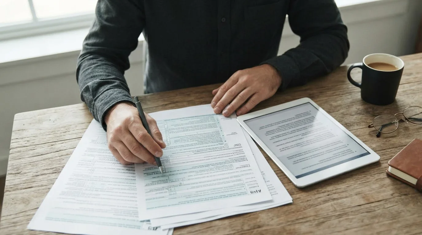 Manos revisando documentación fiscal y normativa de apuestas online