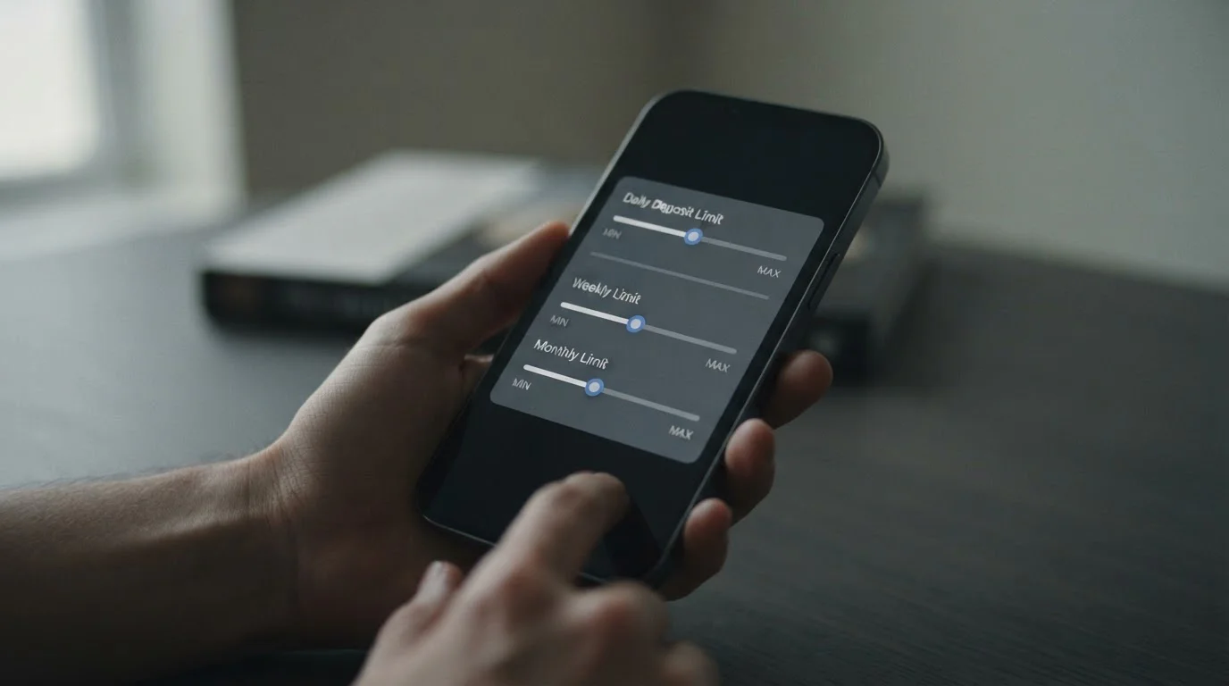 Interfaz móvil mostrando configuración de límites de depósito en app de apuestas