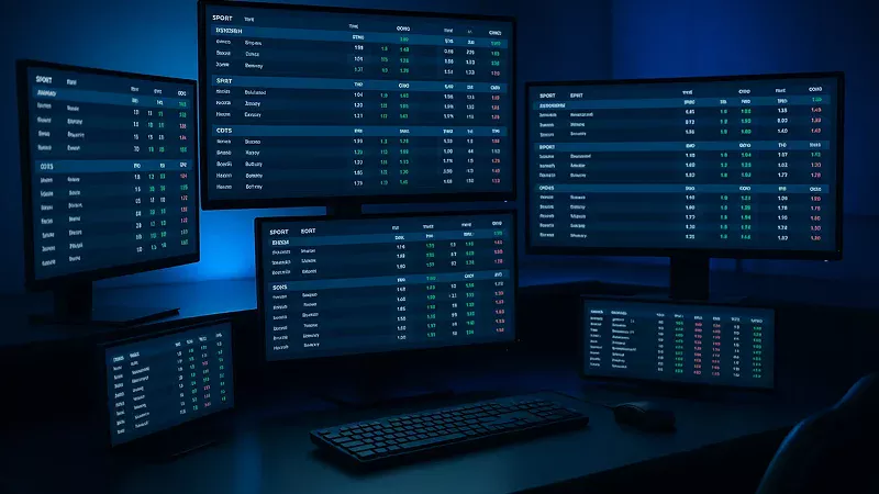 Setup de trading con múltiples monitores mostrando cuotas