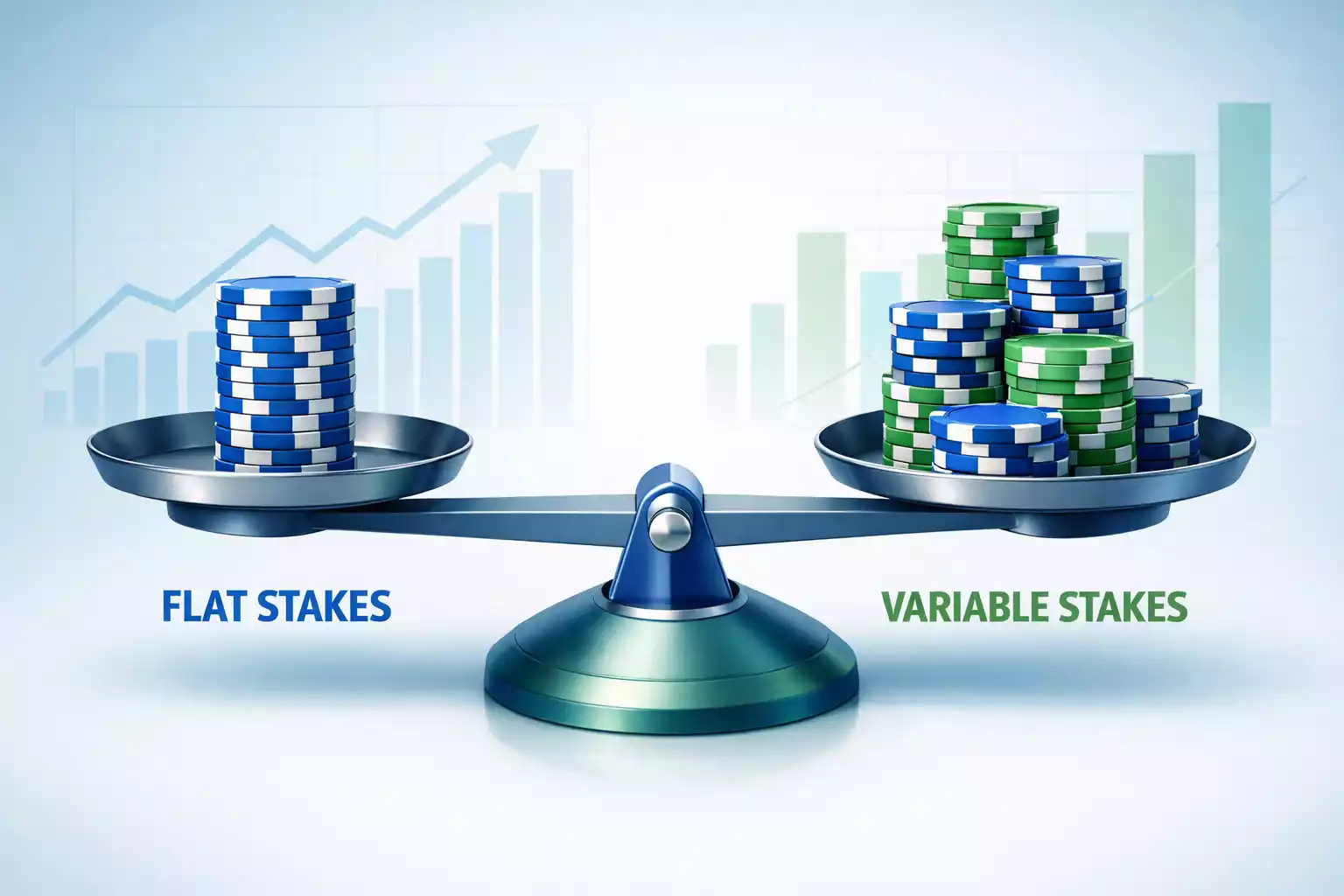 Balanza comparando dos estrategias de apuestas con gráficos de rendimiento
