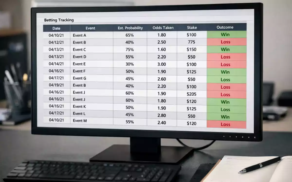 Hoja de cálculo mostrando registro de apuestas con probabilidades y resultados